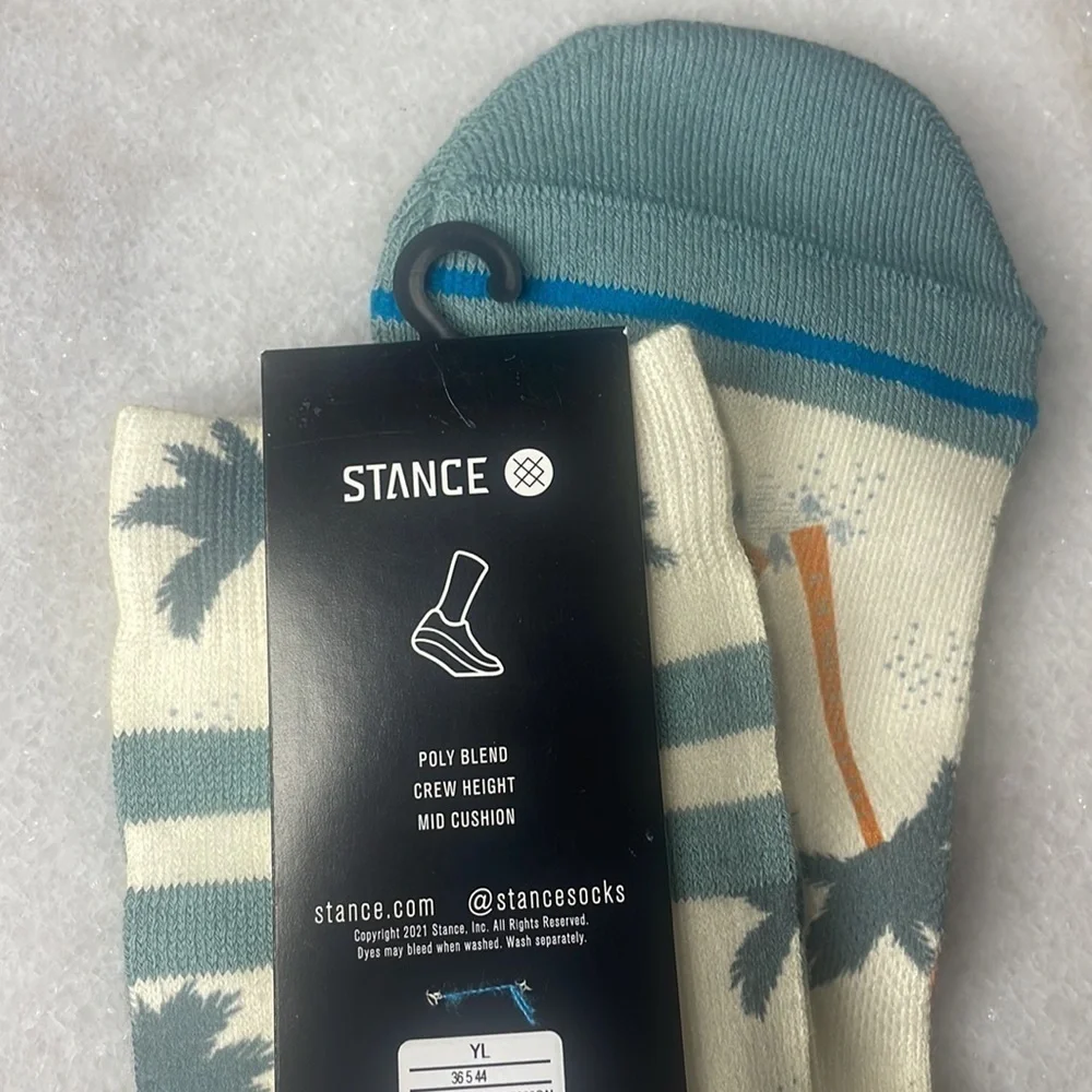 Stance sock Kids casual cream green palm tree Wade Collection Crew Socks size YL